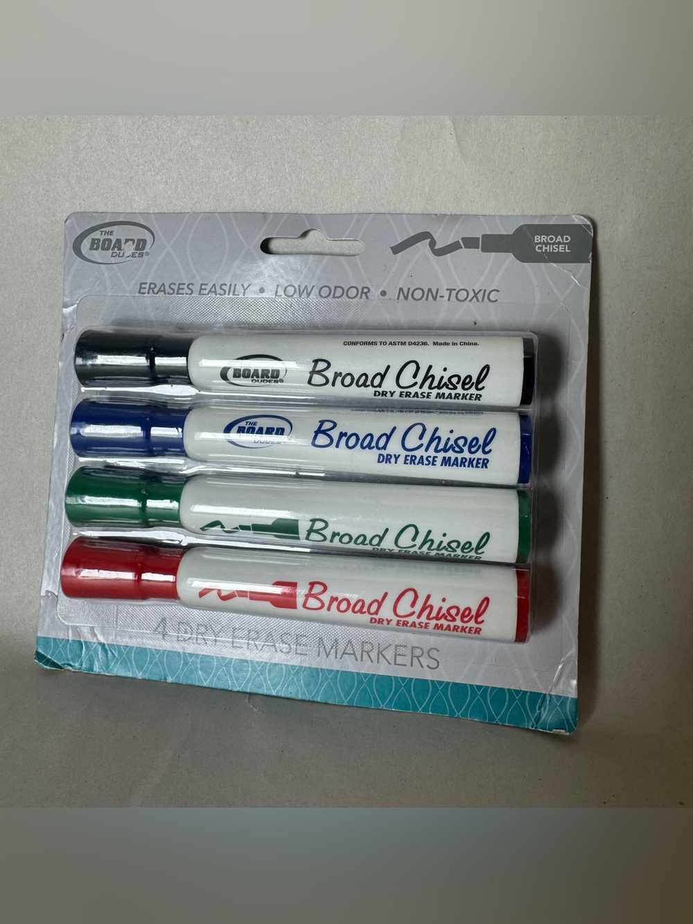 Board Dudes Dry Erase Markers Broad Chisel Tip 4/Pk Asst Colors School Office